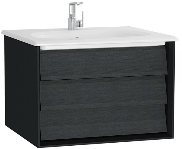 Vitra Frame Lavabo Dolabı, 60 cm, Tek Çekmeceli, Etajerli Lavabolu, Mat Siyah.